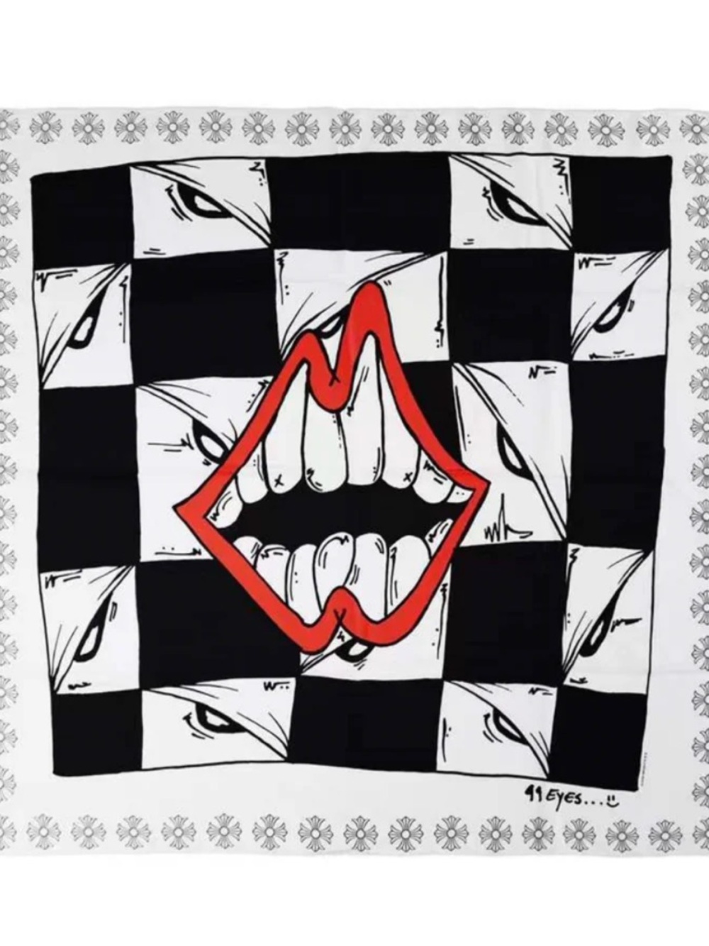 Chrome heart Graphic Checkerboard Wall Art with Red Lips Accent